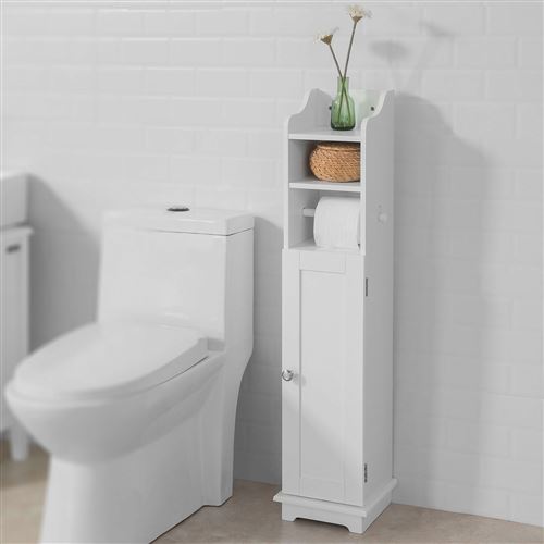 SoBuy® FRG177-W Support Papier Toilette Armoire Toilettes Porte Brosse WC Meuble de Salle de Bain Sur Pied en Bois – Blanc