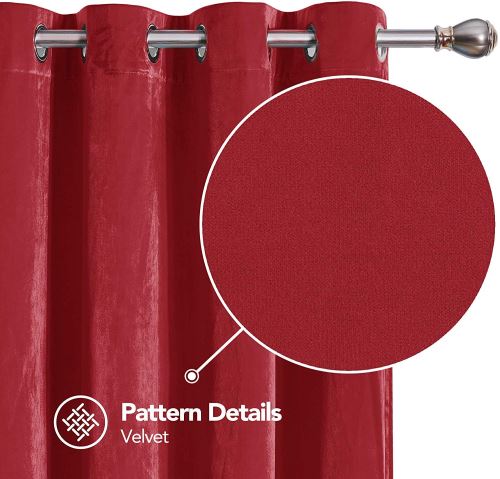 Deconovo rideau oeillets rideau de chambre velours semi-transparent 245x140 cm rouge lot de 2, tissu, 245x140