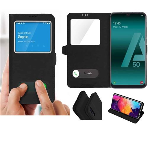 Etui Pochette Cuir SAMSUNG GALAXY A50 - Fenêtre Décrochage Appel - Noir