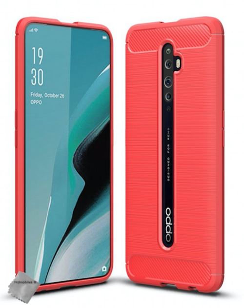 Coque silicone gel carbone pour Oppo Reno 2Z avec film ecran - ROUGE