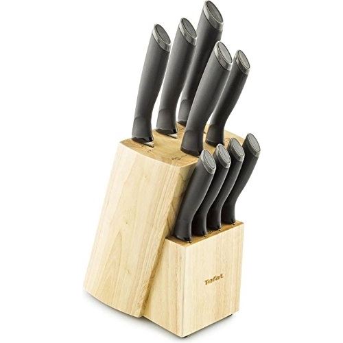 Tefal k221sb14 bloc de 9 couteaux en bois, acier inoxydable, marron, 20,5 x 11 x 35,5 cm