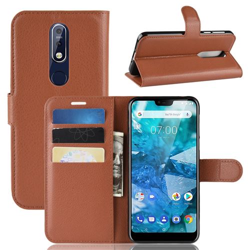 Etui en PU marron pour votre Nokia 7.1