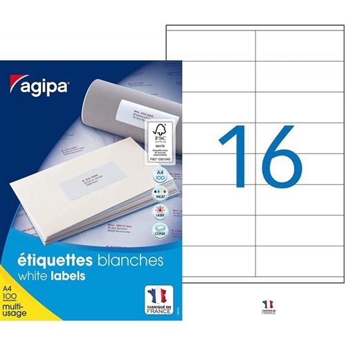 Etiquettes adresses 105 x 35 mm Agipa 119005 - Bo&icirc;te de 1600