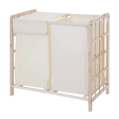 Corbeille à linge MENDLER HWC-B60, sapin, 2 compartiments, 60x60x33cm, 68l