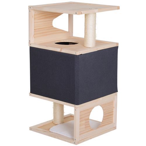 Arbre à Chat Design Contemporain Griffoirs Grattoirs Sisal Naturel Centre Dactivités Niche Plate Formes Jeu 40l X 40l X 80h Cm Planche De Pin Bois