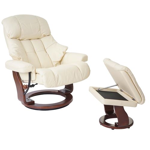 Robas Lund Calgary XXL Fauteuil de Relaxation, Cuir, Cr&egrave;me/Noyer, 92 x 97 x 110 cm