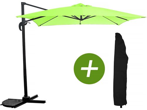 parasol jardin déporté soleil - carré - 2.5 x 2.5 m - vert + housse de protection