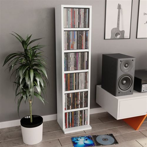 vidaXL Meuble CD Blanc 21 x 16 x 88 cm Aggloméré