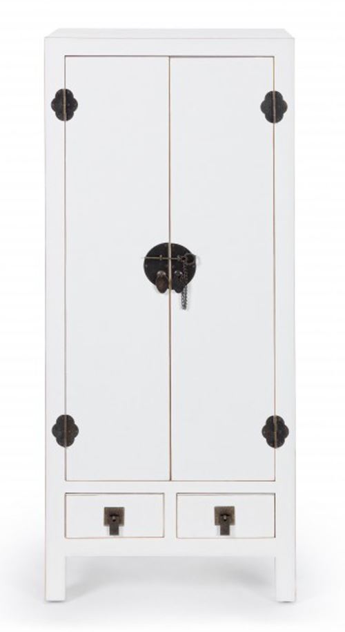 Meuble avec 2 portes et 2 tiroirs coloris blanc - Dim : L 50 x P 34.5 x H 121 cm -PEGANE