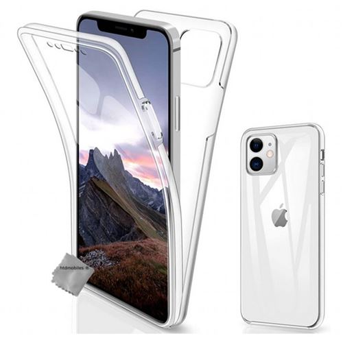 Coque silicone gel fine 360 integrale (avant et arriere) pour Apple iPhone 12 / 12 Pro avec verre trempe - TRANSPARENT - htdmobiles