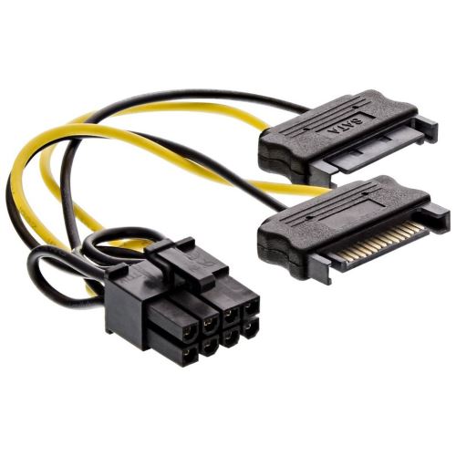 Câble adaptateur d'alimentation InLine®, 2x prise SATA à fiche PCI-Express 8 broches, 0,15 m