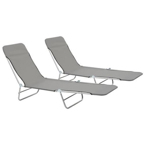 Vidaxl Gris Chaises Longues Pliables Lot De 2 Acier Et Tissu - Image 1