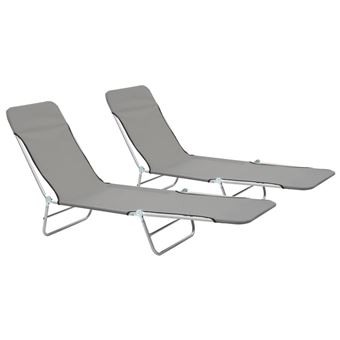 vidaXL Chaises longues pliables 2 pcs Acier et tissu Gris vidaXL Chaises longues pliables 2 pcs Acier et tissu Gris