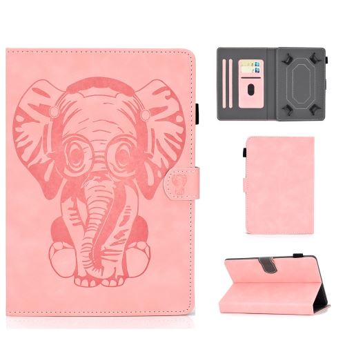 Etui en PU motif éléphant universel avec support rose pour votre tablette PC 10 pouces