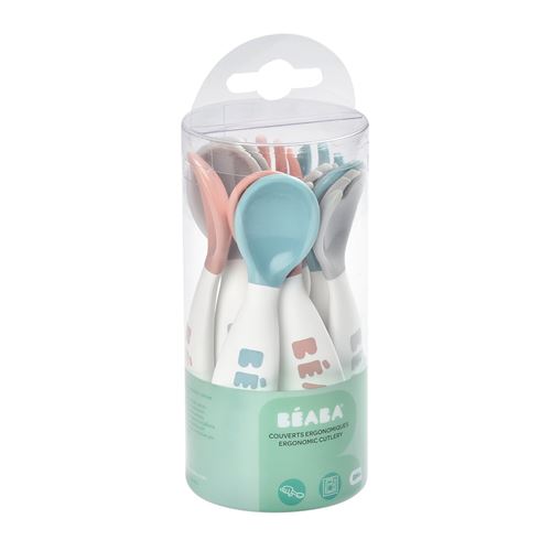 Beaba - Lot de 6 cuillères ergo + 4 fourchettes (old pink+airy green+light mist)