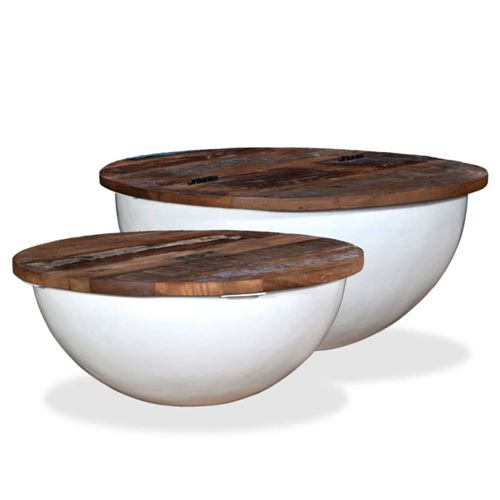 VIDAXL - Table basse - Ensemble 2 pièces - Bois de récupération massif - Blanc - 60 x 27 cm - Image 2
