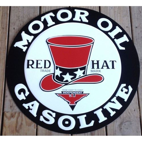 plaque red hat motor oil gasoline tole deco garage loft usa