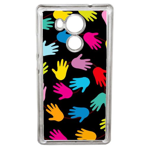 Coque Main Multicolor Sur Fond Noir Compatible Mate 8 Transparent