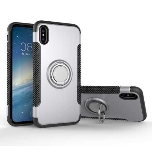 Iphone X / Xs Coque Protection Plastique Combinaison Support Magnétique Argenté Als80760