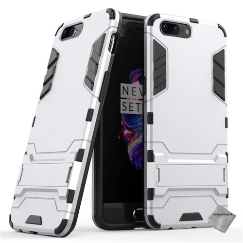 Housse etui coque rigide anti choc pour OnePlus 5 avec verre trempe - ARGENT