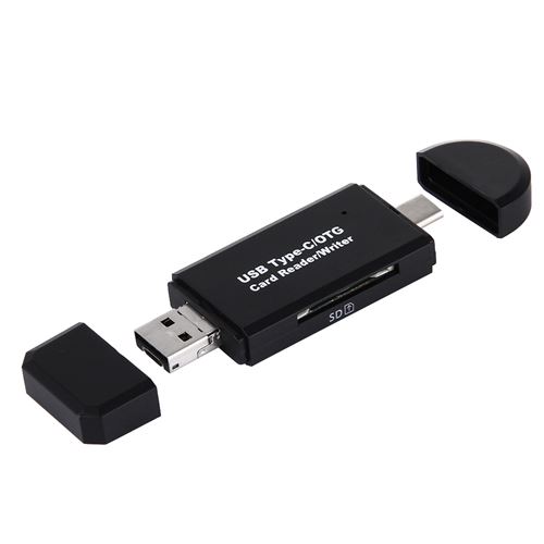 (#19) 3 in 1 USB-C / Type-C 3.1 to USB 2.0 + Micro USB + SD(HC) + Micro SD Card Reader Adapter for Macbook / Google Chromebook (Black)