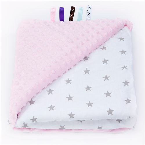 Sevira kids Couverture bébé en coton et minky, ÉTOILES Rose 100 x 75 cm