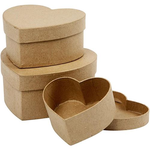 Creotime boîtes Coeur papier mâché 10-12,5-15 cm marron 3-pièces
