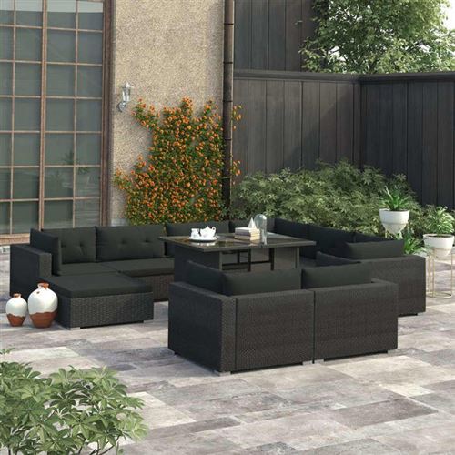 Vidaxl salon de jardin 10 pcs avec coussins r&eacute;sine tress&eacute;e noir 46756