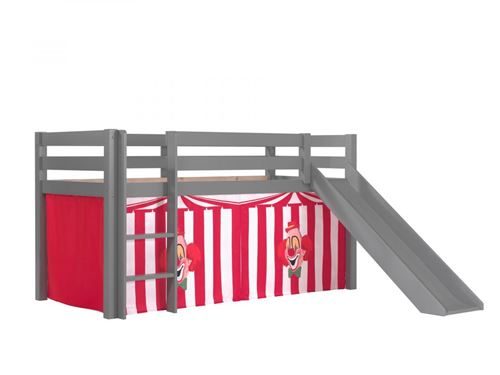 Lit toboggan 90x200 cm avec tente clown pin massif gris Pino