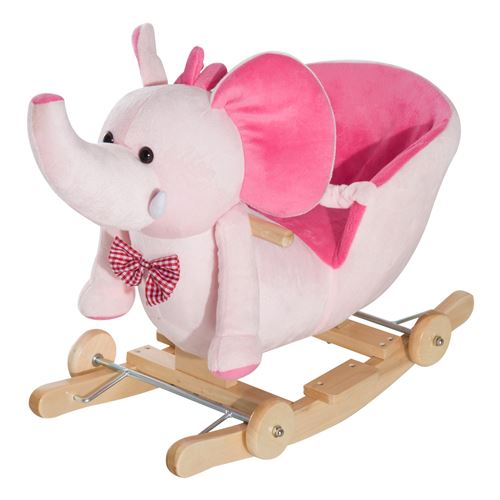 Cheval à Bascule jouet à bascule éléphant et porteur sur roulettes 2 en 1 fonction musicale 32 pistes ceinture sécurité rose