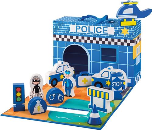 Jouéco Police playset bois 13 pièces bleu junior