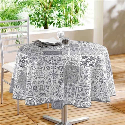 Nappe ronde (0) 160 cm pvc imprime persane Gris