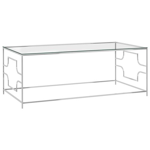 Table basse en acier inoxydable et verre 120x60x45cm Argent