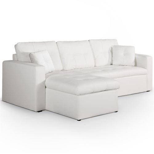 Paris Prix - Canapé D'angle Convertible corto 230cm Blanc