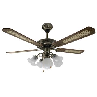 Ventilateur De Plafond Reversible 5 Pales Et Lumieres 3 Vitesses Diametre 130 Cm Bois Et Bronze Ventilation Et Climatisation Mural Achat Prix Fnac