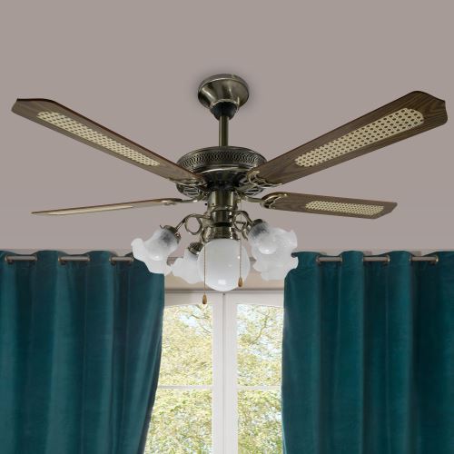 Ventilateur De Plafond Reversible 5 Pales Et Lumieres 3 Vitesses Diametre 130 Cm Bois Et Bronze Ventilation Et Climatisation Mural Achat Prix Fnac