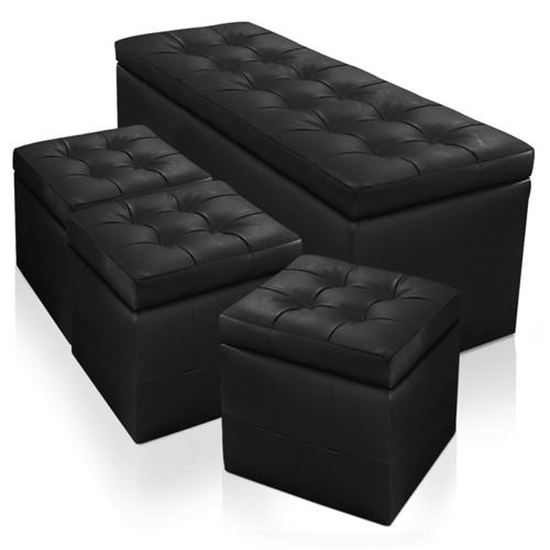 Paris Prix - Banquette Coffre & 3 Poufs henriette 120cm Noir