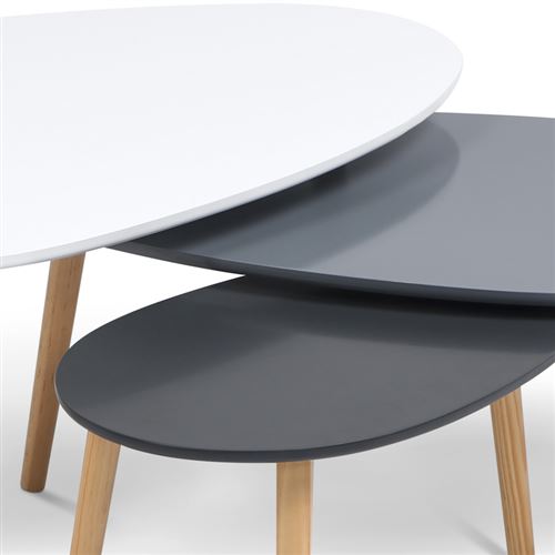 35 Sur Lot De 3 Tables Basses Gigognes Laquees Blanc Gris Scandinave Achat Prix Fnac