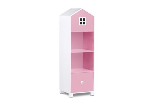 MIRUM - Bibliothèque chambre enfant - 3 niches + 1 tiroir - Blanc/Rose