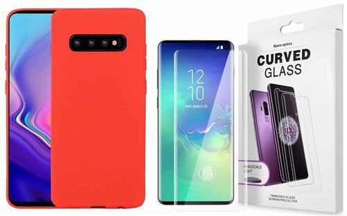 Coque Souple Silicone Pour Samsung Galaxy S10 Rouge + Verre Trempé Anti chocs et Rayures Vitre de Protection Little Boutik®