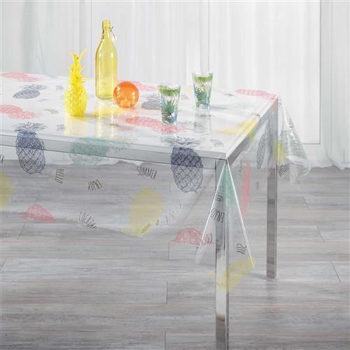 nappe cristal rectangle 140 x 240 cm pvc imprime 14/100e hello ananas