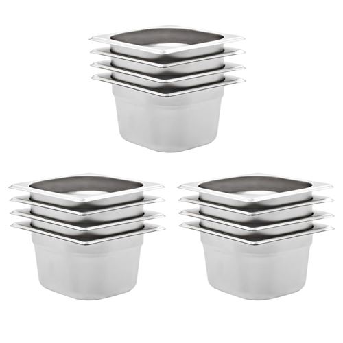vidaXL Récipients Gastronorm 12 pcs GN 1/6 100 mm Acier inoxydable