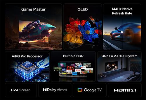 Téléviseur TCL 85P8K QLED 4K Ultra HD 85 pouces Smart TV Google TV Wifi