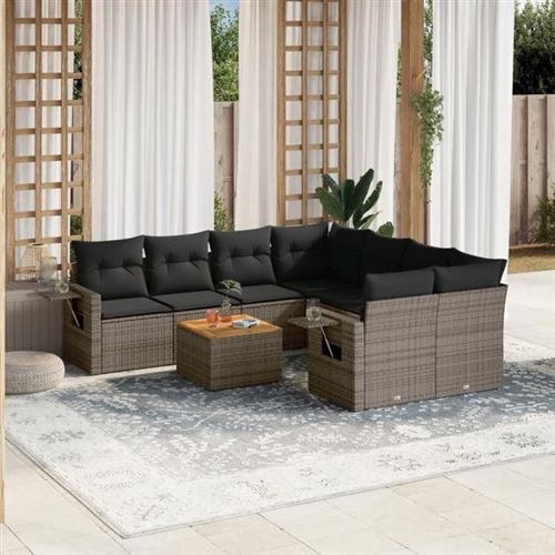 Non Communiqué Gris Vidaxl Salon De Jardin Avec Coussins 9 Pcs, Canapés De Terrasse, Ensemble De Meubles De Patio, Mobilier D'extérieur, 3256823