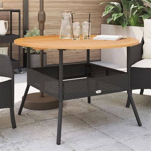 VIDAXL - Table de jardin - Résine tressée - Bois d'acacia - Noir - Image 2