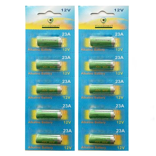 Lot de 10 Piles Alcaline 12V type A23/23A compatibles LRV08/L1028/8LR932/8LR23/VR22/8F10R/EL12 - Visiodirect -