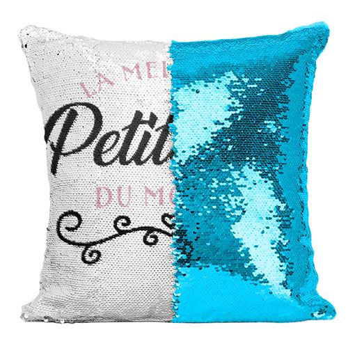 Fabulous Coussin avec Housse Sequin - Paillettes Turquoise La Meilleure Petite Fille du Monde [40 x 40 cm]