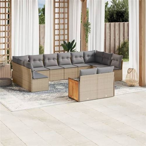 Non Communiqué Beige Vidaxl Salon De Jardin Avec Coussins 12 Pcs, Canapés De Patio, Ensemble De Meubles, Mobilier De Terrasse Extérieur, 3260526