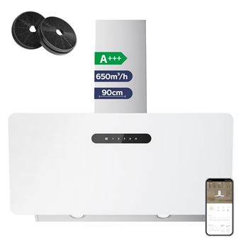 Hotte aspirante inclinée 90cm 4 vitesses 650 m3/h tactile et Wifi Connectée booster recyclage ou évacuation CD9736KW Ciarra - 1