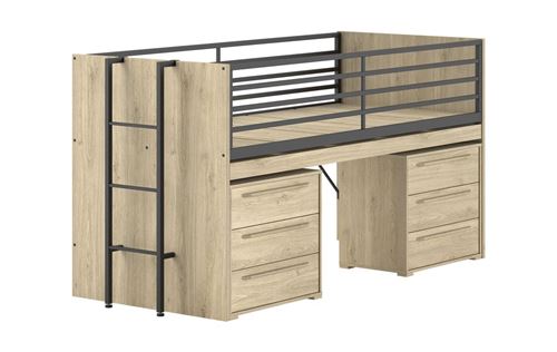 Lit mi-haut 90x200 sam nat-noir